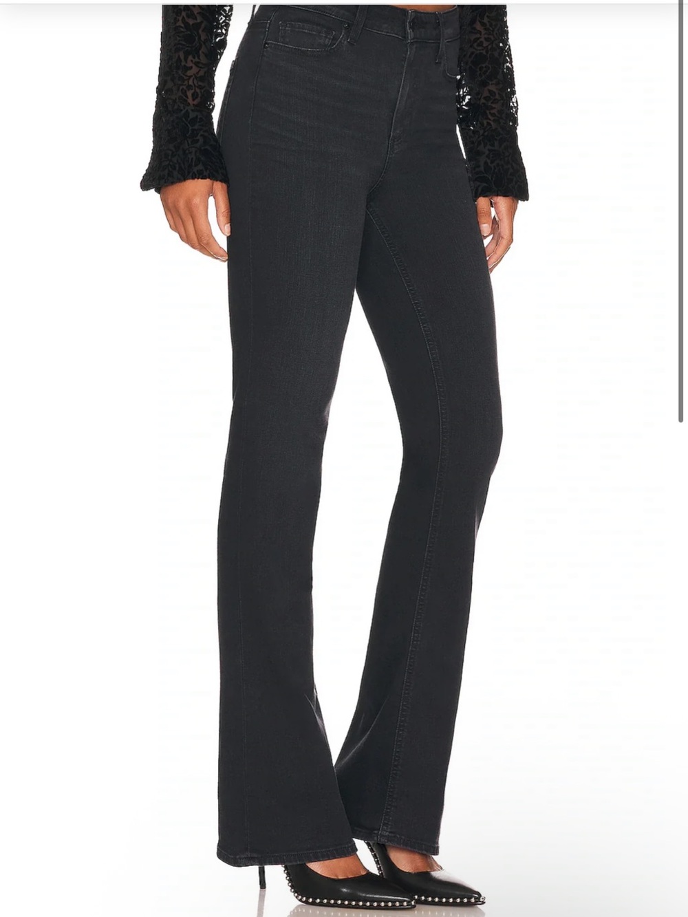 PAIGE Vintage Denim Laurel Canyon High Rise Flare Jeans in Black Willow (26)